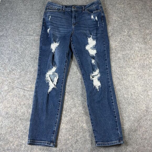 Judy Blue Jeans Womens 15/32 Straight Leg Distressed Medium Wash Denim Stretch - Picture 1 of 10